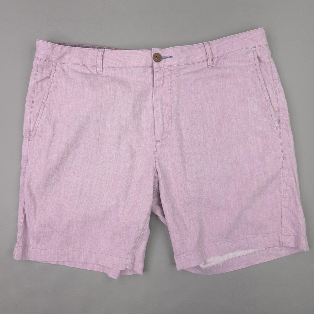 Faherty Shorts Mens 36 Pink Linen Cotton Stretch‎ Chino 7 Inch Summer Casual